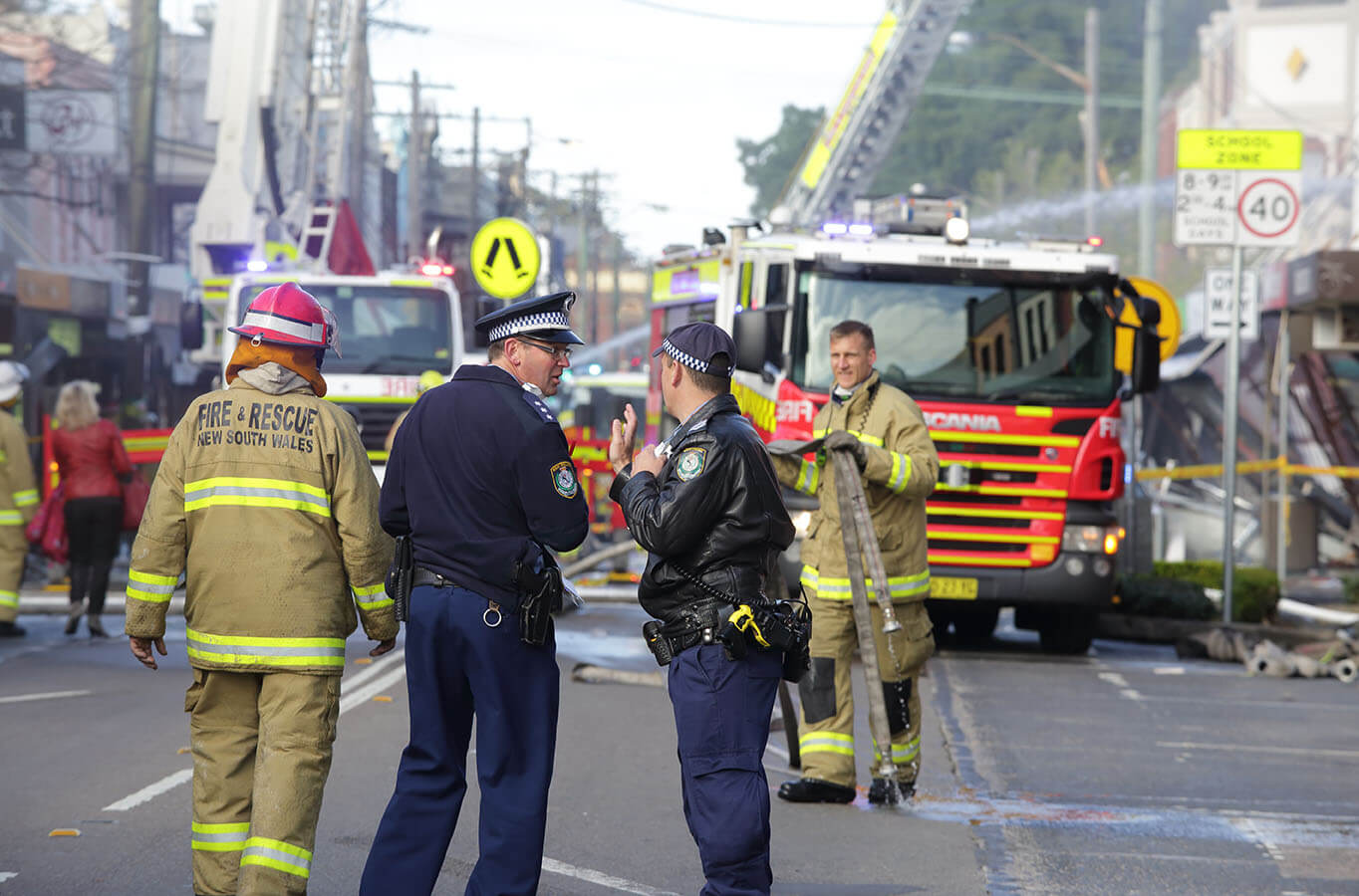 Police and Fire fighters attend blast explosion at shop